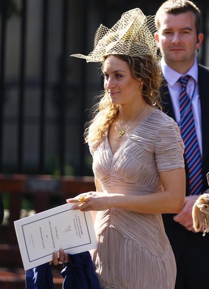 Olympic Skeleton racer Amy Williams departs from the Royal wedding of Zara Phillips and Mike Tindall at Canongate Kirk on July 30, 2011 in Edinburgh, Scotland. The Queen's granddaughter Zara Phillips will marry England rugby player Mike Tindall today at Canongate Kirk. Many royals are expected to attend including the Duke and Duchess of Cambridge.