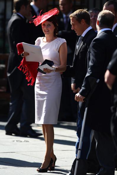 Jonny Wilkinson and Shelley Jenkins depart from the Royal wedding of Zara Phillips and Mike Tindall at Canongate Kirk on July 30, 2011 in Edinburgh, Scotland. The Queen's granddaughter Zara Phillips will marry England rugby player Mike Tindall today at Canongate Kirk. Many royals are expected to attend including the Duke and Duchess of Cambridge.