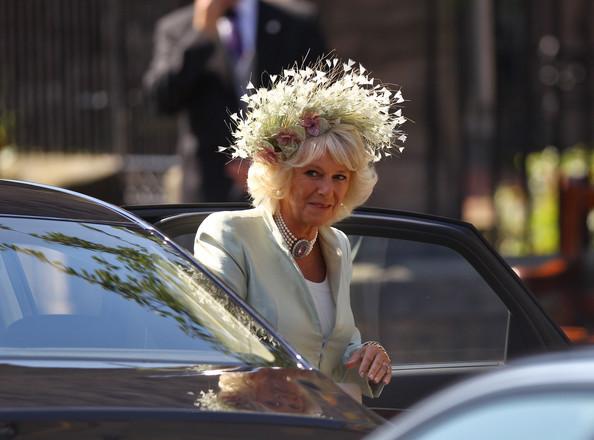 Camilla, Duchess of Cornwall arrives for the Royal wedding of Zara Phillips and Mike Tindall at Canongate Kirk on July 30, 2011 in Edinburgh, Scotland. The Queen's granddaughter Zara Phillips will marry England rugby player Mike Tindall today at Canongate Kirk. Many royals are expected to attend including the Duke and Duchess of Cambridge.
