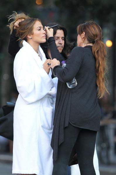 Jennifer Lopez Jennifer Lopez carries her children Max and Emme around the set of her new music video in Los Angeles. Lopez's twins were brought to the set to surprise her while filming.