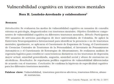 Vulnerabilidad cognitiva en trastornos mentales - Londoño-Arredondo y col.