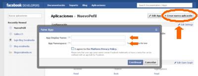 Alta de una nueva aplicación en facebook