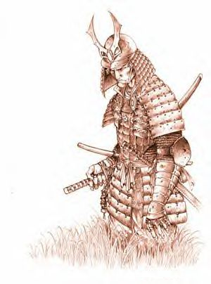 La espada del Samurai Samurái con Katana colgada en el cinto