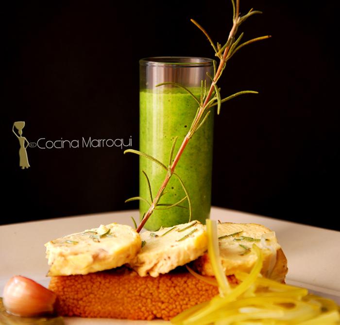 Bdjaje en escabeche fino sobre harcha y crema de lechuga Bdjaje en escabeche fino sobre harcha y crema de lechuga