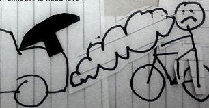 Tubo de escape Ciclista alcanzado por los gases de un tubo de escape