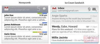 Ice Cream Sandwich: así pintan los widgets de Gmail, Email y Calendar
