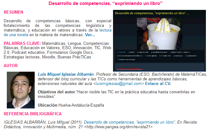 Desarrollo de competencias, “exprimiendo un libro…” – Buena Práctica en Revista DIM 21 Desarrollo de competencias, “exprimiendo un libro…” – Buena Práctica en Revista DIM 21