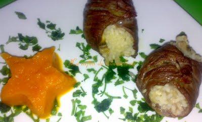 Capazos de ternera a la cubana y compota de zanahoria Capazos de ternera a la cubana y compota de zanahoria