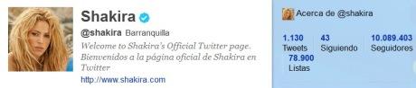 Twitter_Shakira Shakira alcanza diez millones de seguidores en Twitter