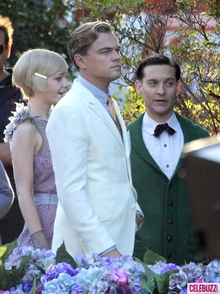 Leonardo DiCaprio, Carey Mulligan y Toby Maguire en el set de El Gran Gatsby