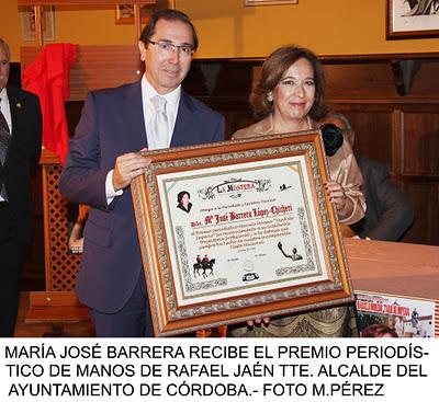 CÓRDOBA: Mª JOSÉ BARRERA RECIBE EL PREMIO “TARIK DE IMPERIO” CÓRDOBA: Mª JOSÉ BARRERA RECIBE EL PREMIO “TARIK DE IMPERIO”