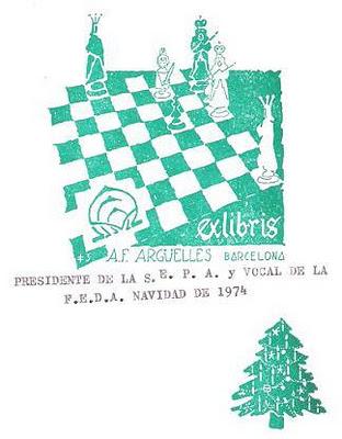 Felicitación navideña de 1974 de Antonio F. Argüelles, Presidente de la SEPA y Vocal de la Federación Española de Ajedrez