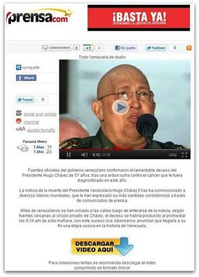 Otro spam mata a Hugo Chávez.