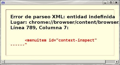 Error de parseo XML pantalla de error de parseo XML