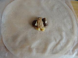Saquitos de solomillo y foie con crema de pera y manzana Saquitos de solomillo y foie con crema de pera y manzana