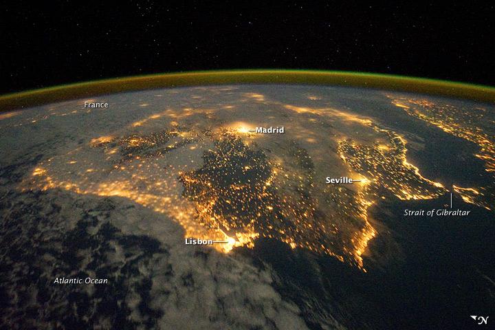 españa noche, portugal noche, contaminacion luminica