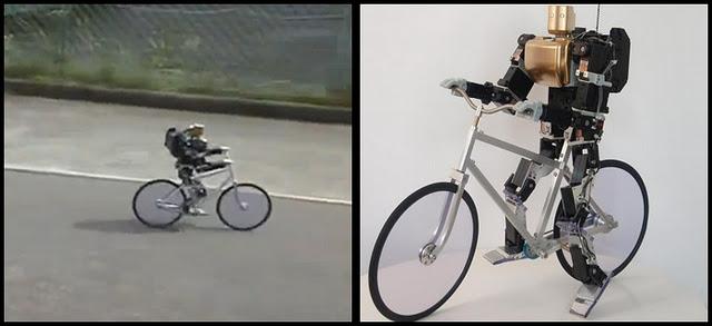 Un pequeño robot es un experto en viajar en bicicleta. Un pequeño robot es un experto en viajar en bicicleta.