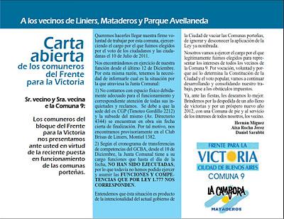 Carta abierta de los comuneros del FPV de la Comuna 9 (un reflejo de todas las Juntas)