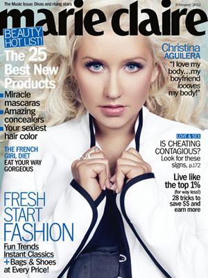 Cristina Aguilera en portada de Marie Claire USA, febrero 2012 y a gusto con su cuerpo