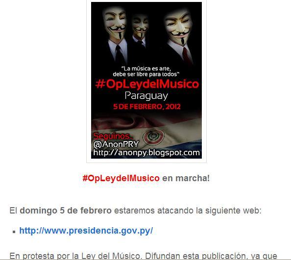 Anonymous atacaría web de la Presidencia Paraguaya