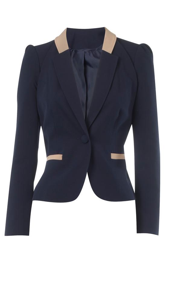 Primark SS12 Navy Jacket With Camel Trim