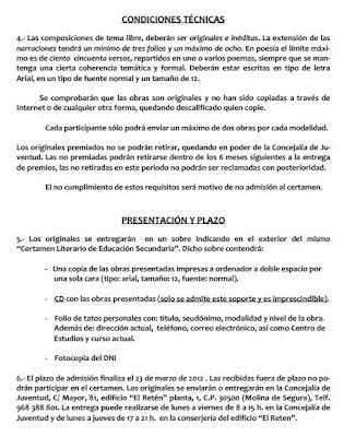 XVI Certamen Literario Secundaria, Molina de Segura