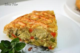 Hojaldre relleno Tortilla Patatas, Verduras Président Queso Cocina Semicurado. 