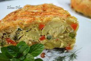 Hojaldre relleno Tortilla Patatas, Verduras Président Queso Cocina Semicurado. 