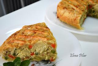 Hojaldre relleno Tortilla Patatas, Verduras Président Queso Cocina Semicurado. 