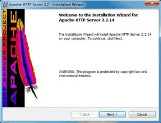 pantalla comienzo instalaciòn de Apache comienzo de la instalaciòn de Apache