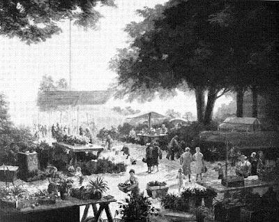 Ajedrez y pintura Henry Grob 1904-1974 Mercado de Zúrich, óleo de Henry Grob