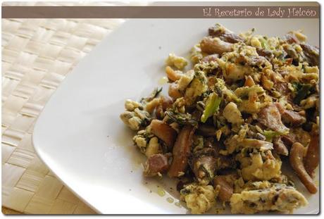Revuelto de ajetes y setas de cardo Revuelto de ajetes y setas de cardo