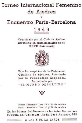 Torneo Internacional de Ajedrez Femenino y Encuentro París-Barcelona 1949 Cartel del Torneo Internacional de Ajedrez Femenino y el Encuentro París-Barcelona 1949