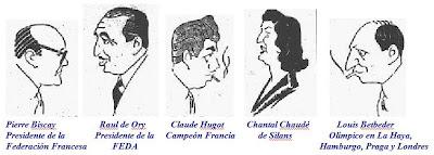 Torneo Internacional de Ajedrez Femenino y Encuentro París-Barcelona 1949 Caricaturas de Pierre Biscay, Raúl de Ory, Claude Hugot, Chantal Chaudé de Silans y Louis Betbeder.