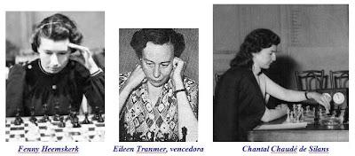 Torneo Internacional de Ajedrez Femenino y Encuentro París-Barcelona 1949 Las ajedrecistas Fenny Heemskerk, Eileen Betsy Tranmer y Chantal Chaudé de Silans