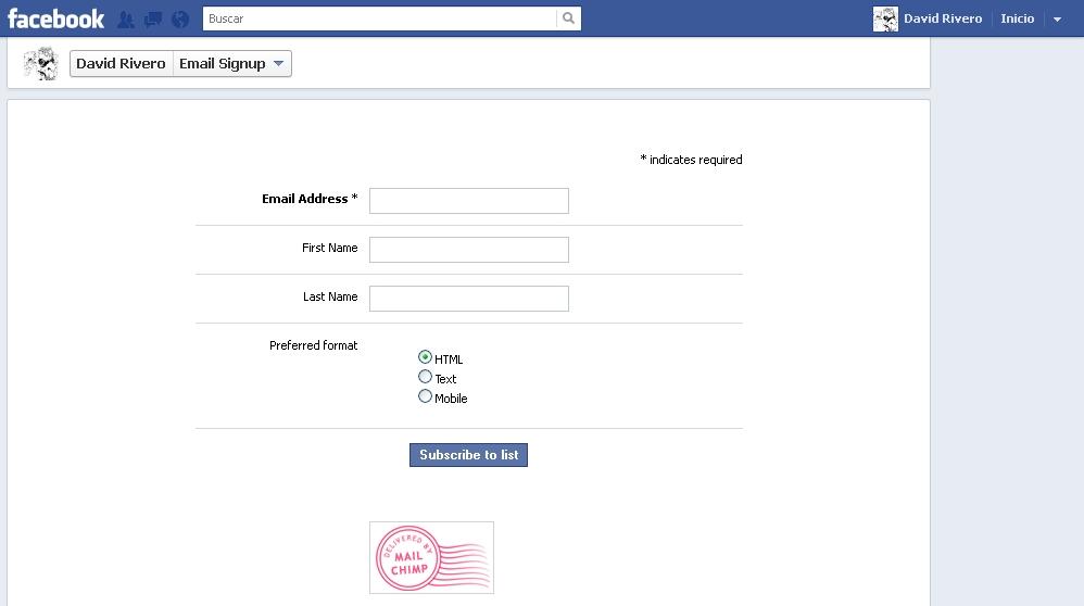 Insertar app de mailchimp en pagina de facebook