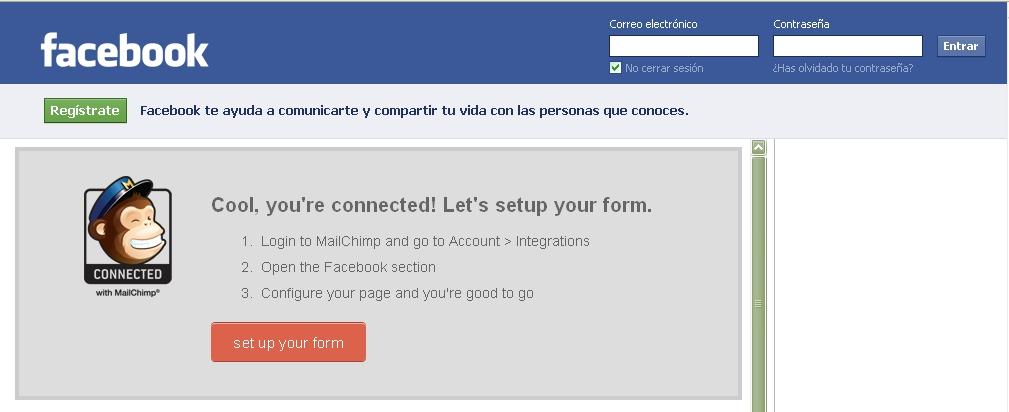 Insertar app de mailchimp en la pagina de facebook