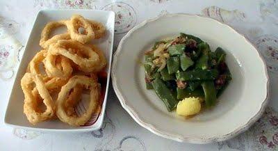 Menú rápido: Judías verdes salteadas con jamón y calamares fritos