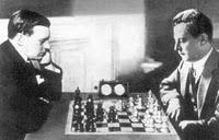 Alexander Alekhine y José Raúl Capablanca en el encuentro por el título de campeón mundial de ajedrez en 1927