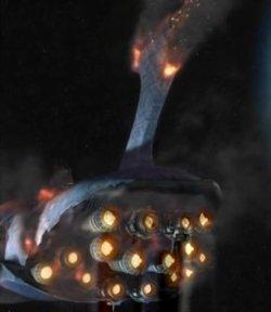 Imagen de Clone Wars, que muestra al Malevolencia en llamas