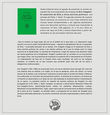 Novedad Editorial - Eric Voegelin: El asesinato de Dios y otros escritos políticos- Editorial Hydra