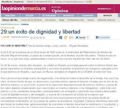La Opinión publica el artículo de Fulgencio Martínez sobre el 29-M