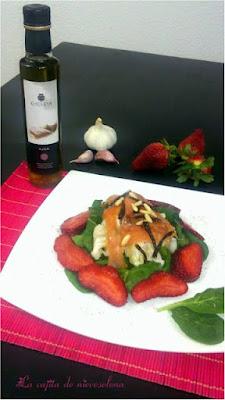 Ensalada de espinacas con bacalao y fresón
