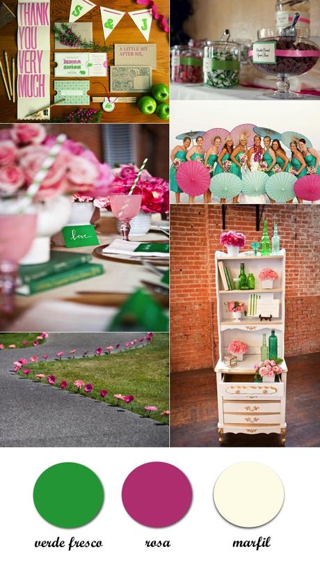 Colour Monday 3. Boda en verde, rosa y marfil/Green, pink and ivory wedding