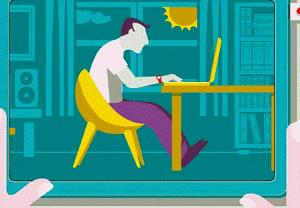 Actualidad Informática. Ergonomía con ordenador portátil, animación. Rafael Barzanallana