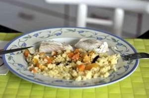 Comida elena 13 mayo Mijo, hiziki, verduritas y lomos de merluza de la Ría.