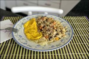 Kamut_verduras Kamut en grano con verduritas de temporada y tortilla.