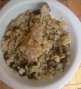 arroz elisa2 Arroz integral meloso con alga kombu, verduras, muslo de pollo ecológico con daikon, gomasio y vinagre umeboshi cocinado por Elisa Fructuoso.