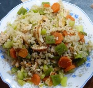 Arroz integral grano redondo con verdurita y pollo de María (Barcelona). Arroz integral grano redondo con verdurita y pollo de María (Barcelona).