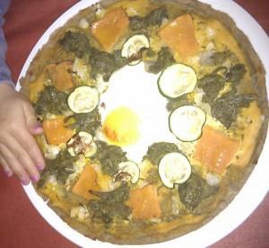 Pizza casera de harina de trigo sarraceno y harina de arroz integral (sin gluten) de Èlia (Menorca). Pizza casera de harina de trigo sarraceno y harina de arroz integral (sin gluten) de Èlia (Menorca).